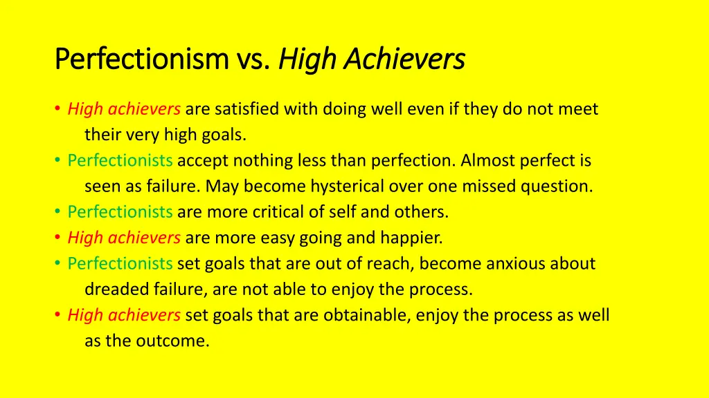 perfectionism vs perfectionism vs high achievers