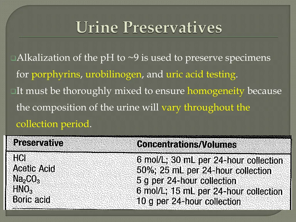 alkalization of the ph to 9 is used to preserve