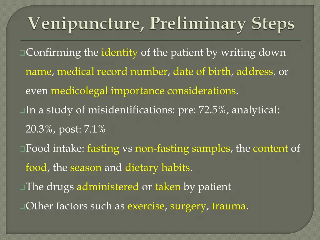 confirming the identity of the patient by writing