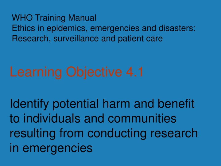 who training manual ethics in epidemics
