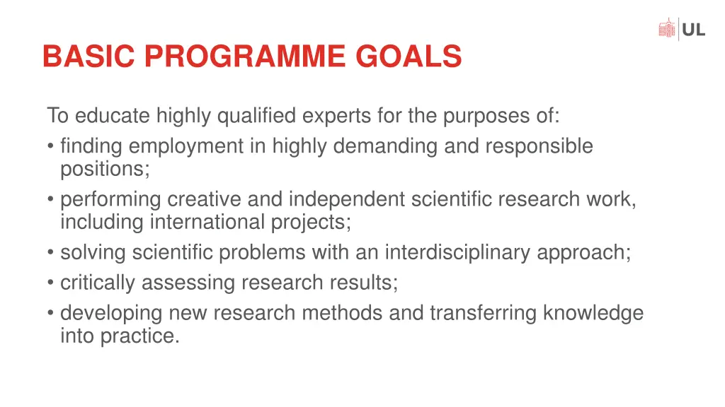 basic programme goals