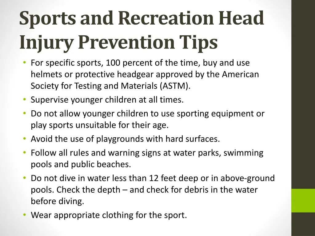 sports and recreation head injury prevention tips