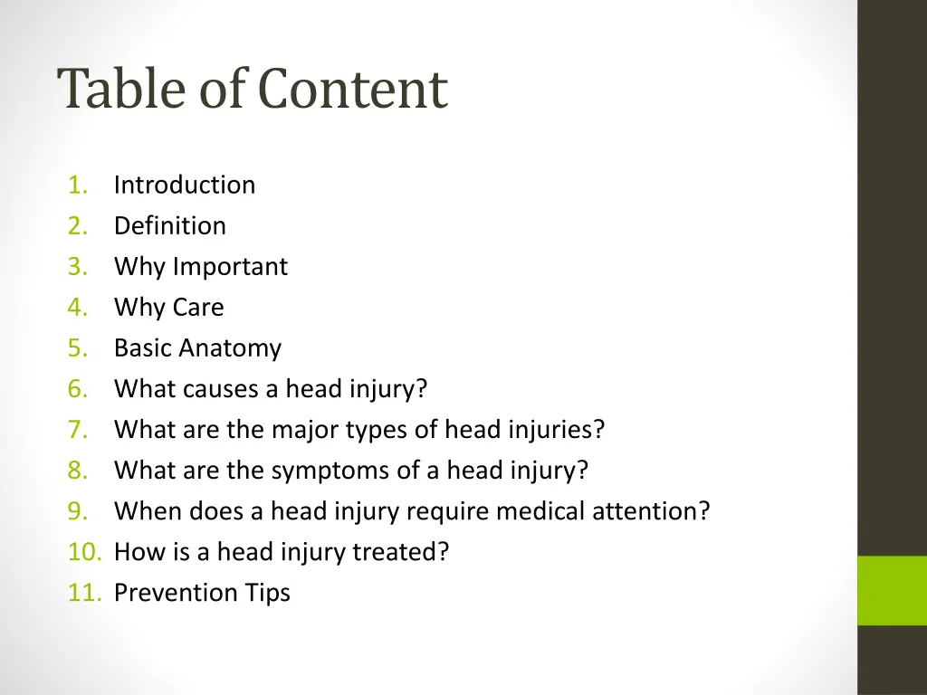 table of content
