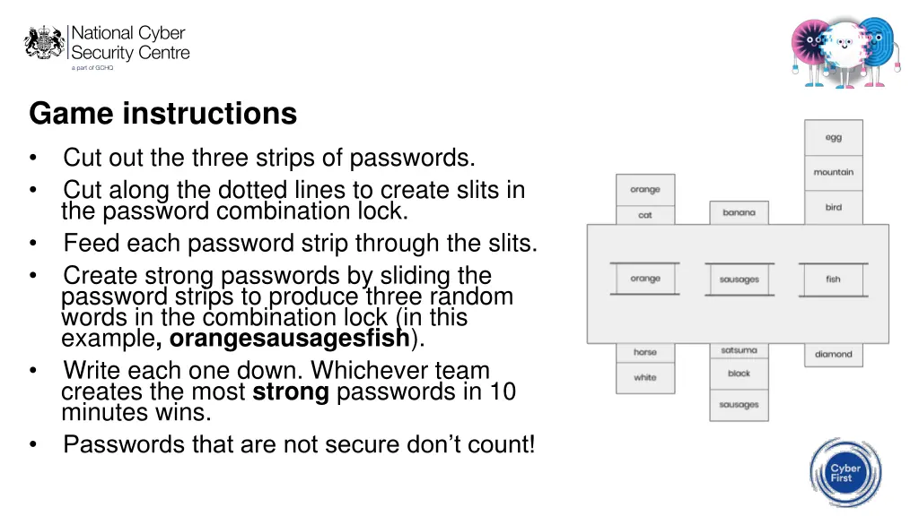 game instructions cut out the three strips