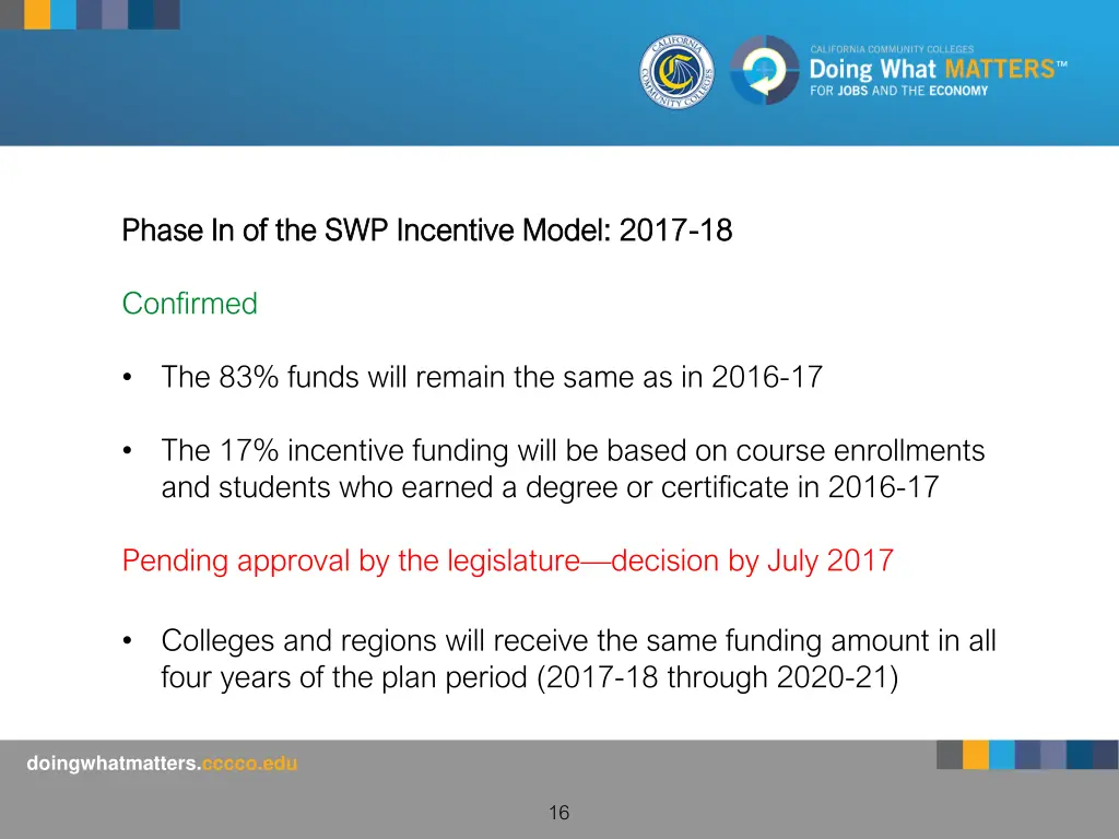 phase in of the swp incentive model 2017 phase