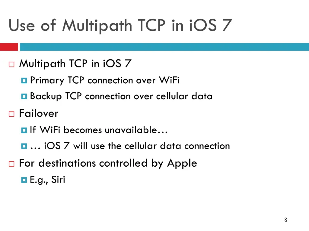 use of multipath tcp in ios 7