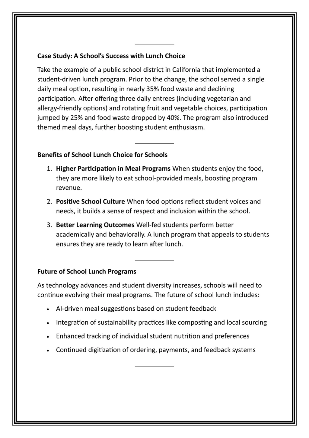 case study a school s success with lunch choice