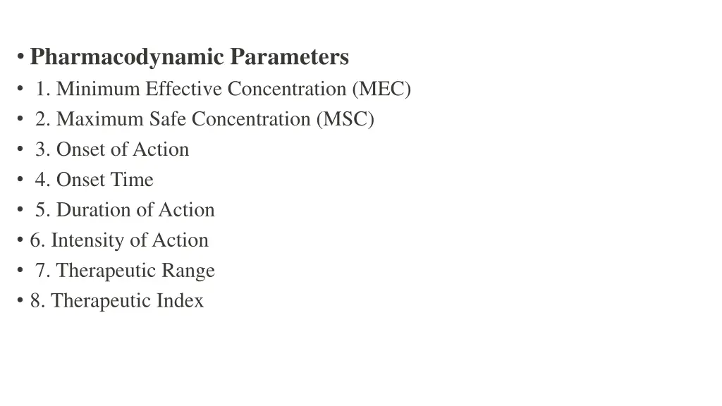 pharmacodynamic parameters 1 minimum effective