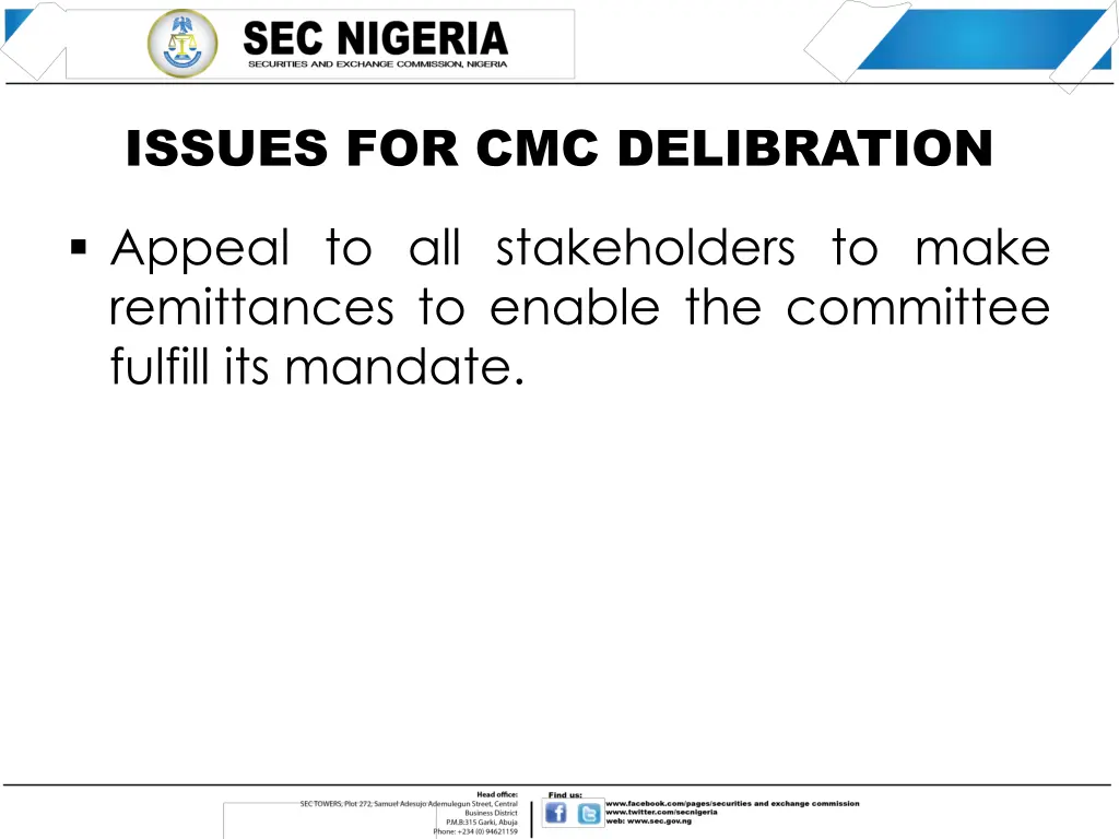 issues for cmc delibration