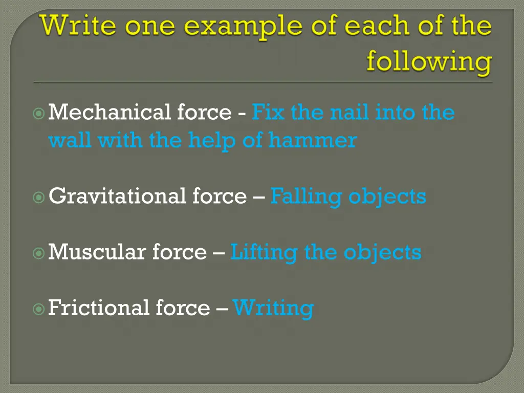 mechanical force fix the nail into the wall with