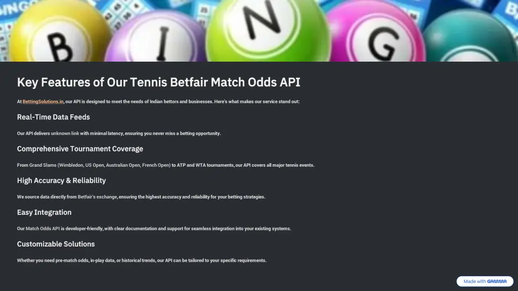 key features of our tennis betfair match odds