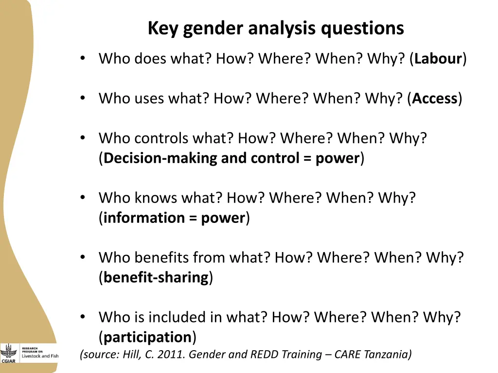 key gender analysis questions