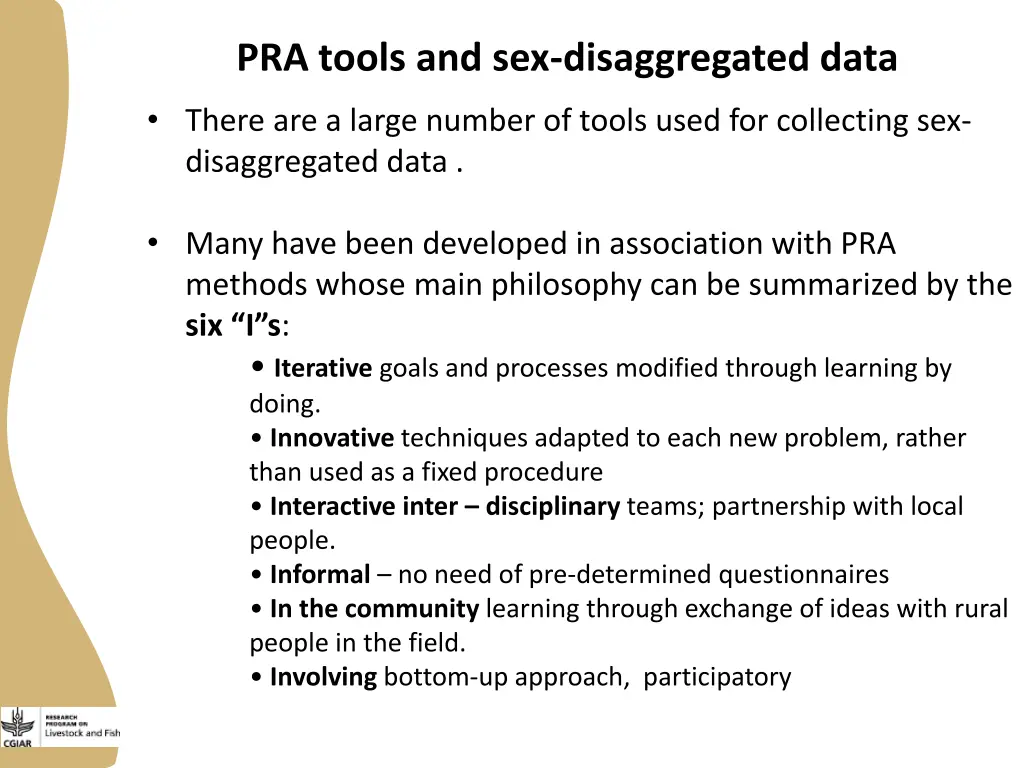 pra tools and sex disaggregated data