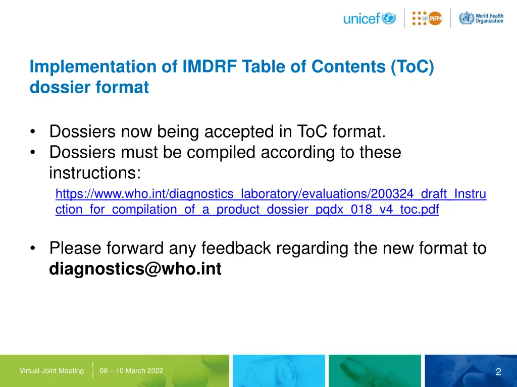implementation of imdrf table of contents