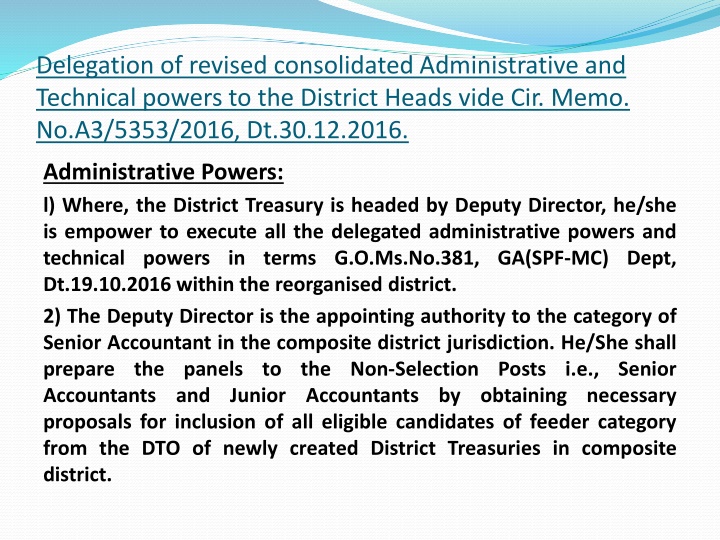 delegation of revised consolidated administrative