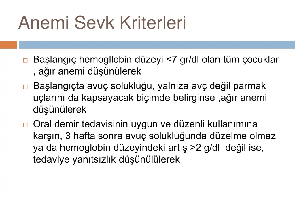 anemi sevk kriterleri