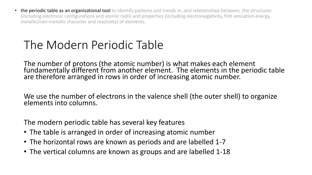 the periodic table as an organisational tool