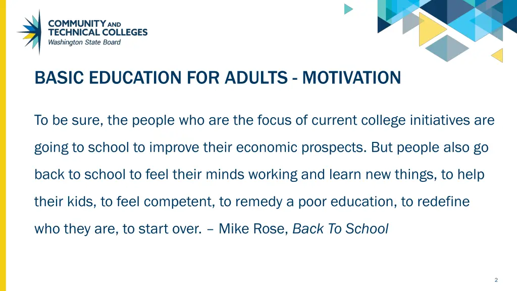 basic education for adults motivation