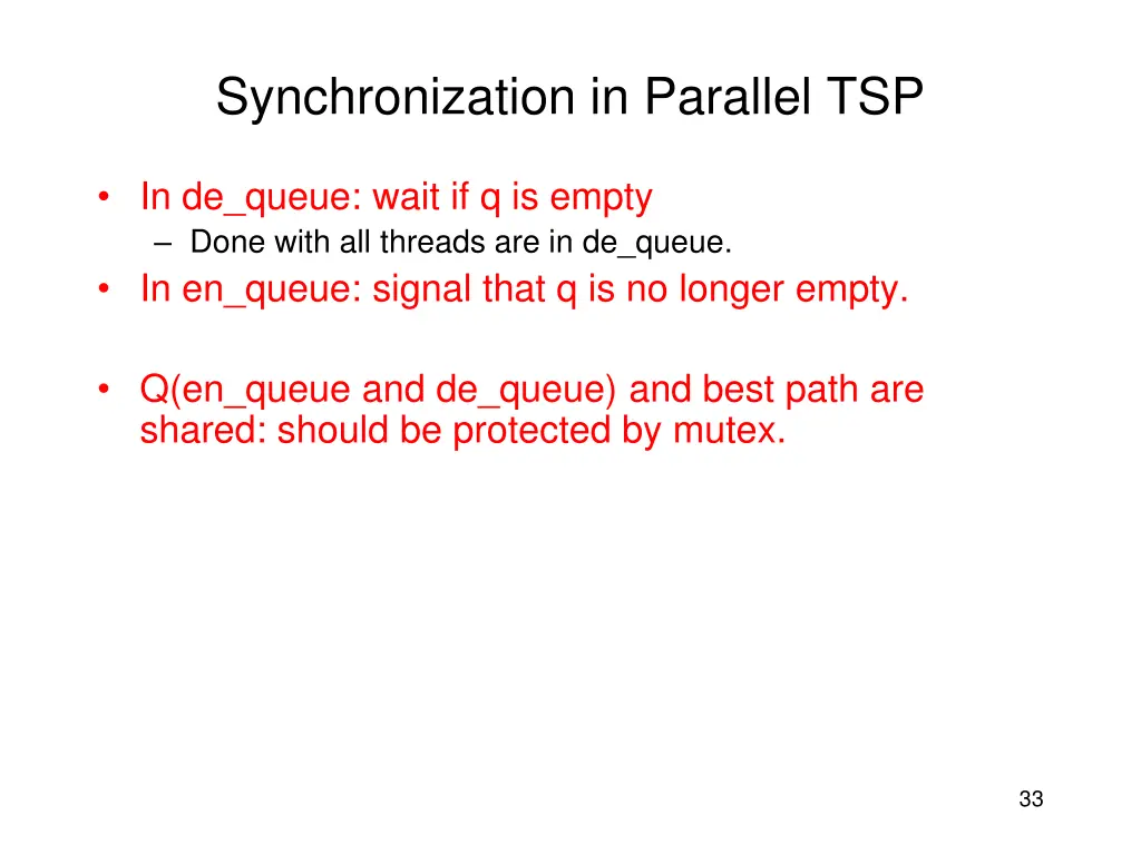 synchronization in parallel tsp