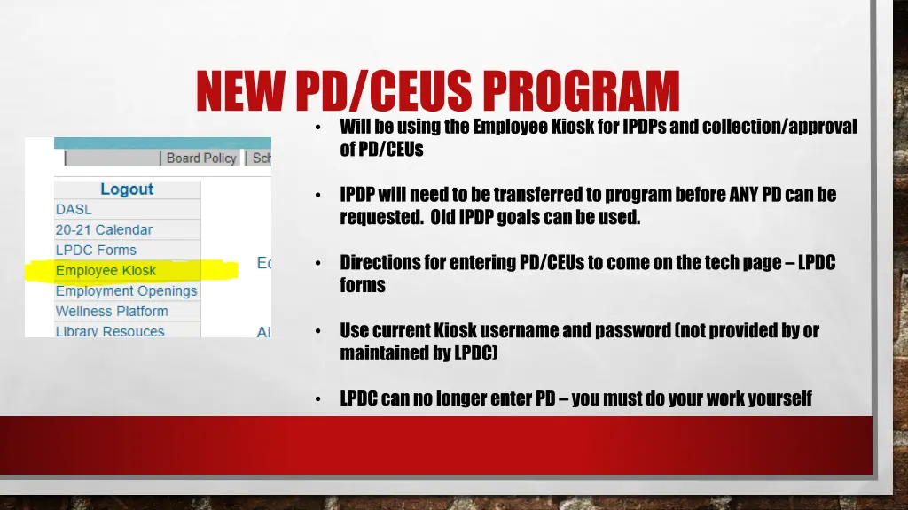 new pd ceus program will be using the employee