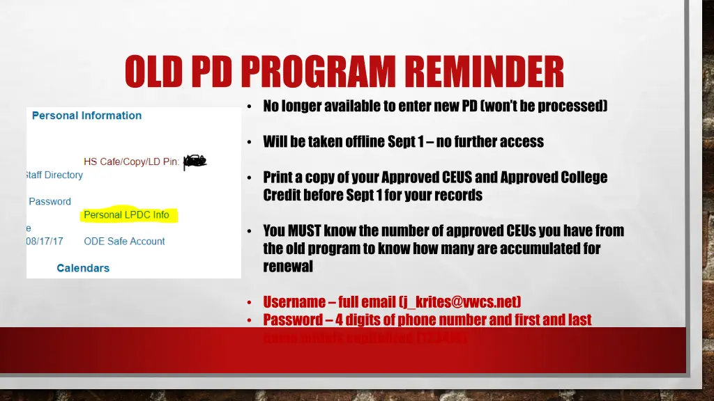old pd program reminder no longer available