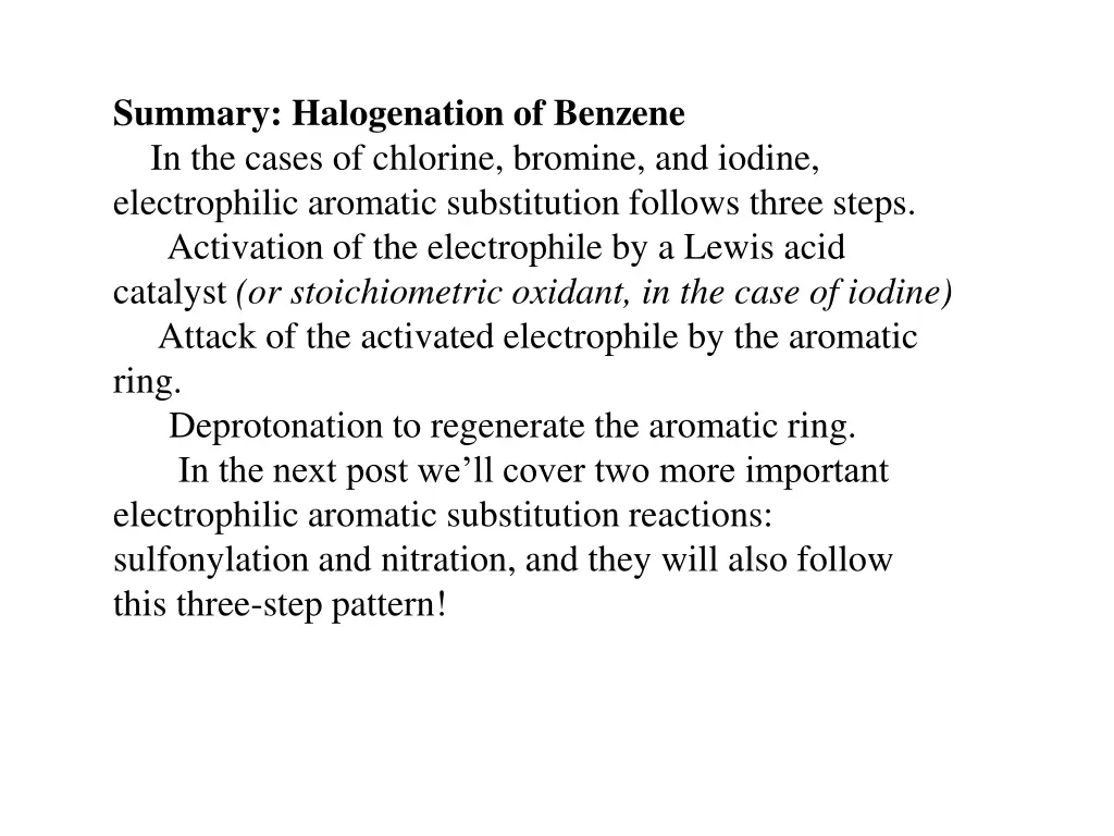 summary halogenation of benzene in the cases