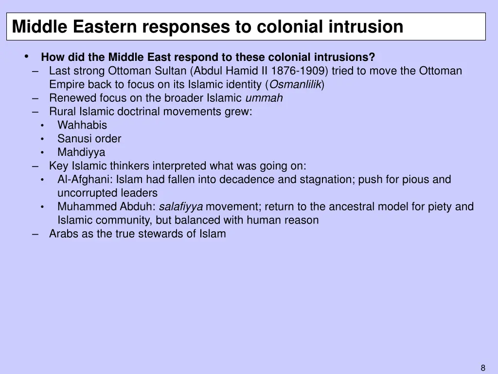 middle eastern responses to colonial intrusion