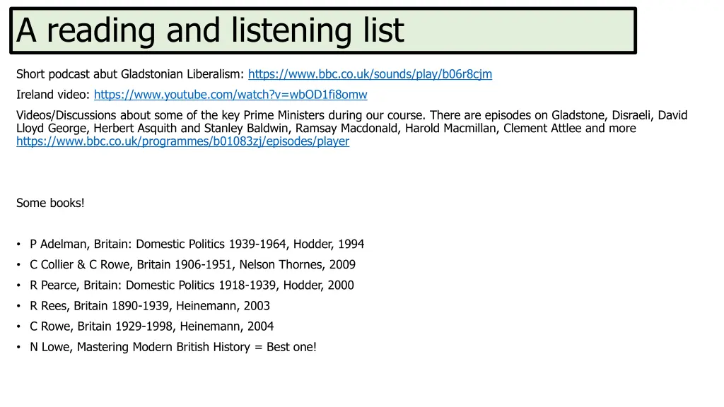 a reading and listening list