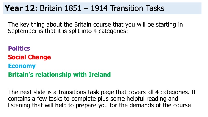 year 12 britain 1851 1914 transition tasks