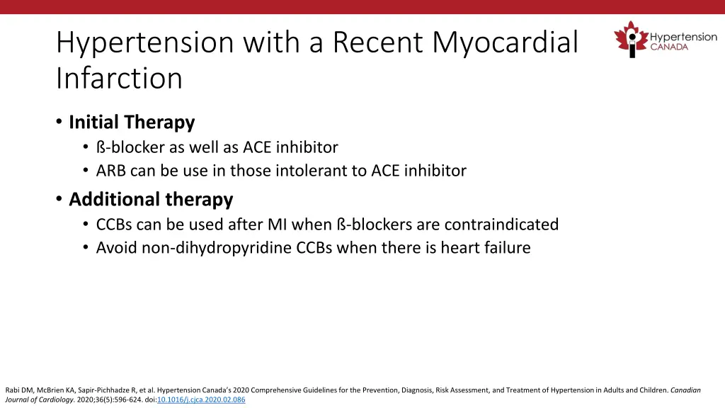 hypertension with a recent myocardial infarction