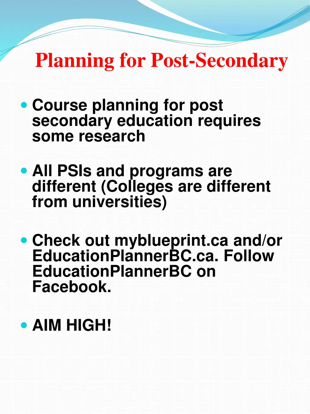 planning for post secondary