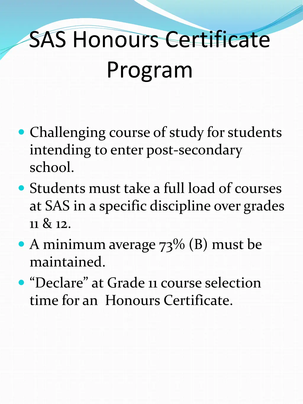 sas honours certificate program