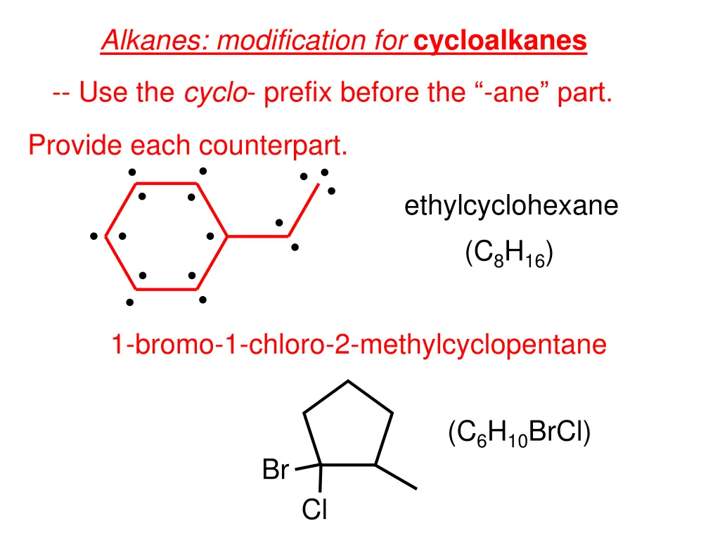 alkanes modification for cycloalkanes