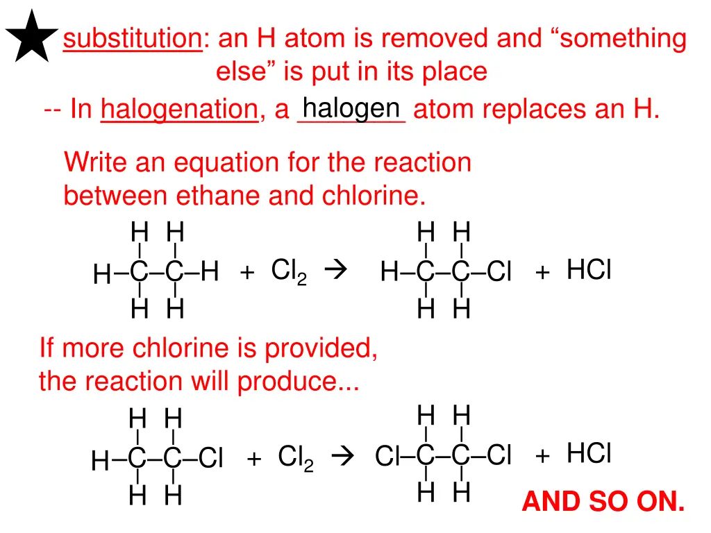 substitution an h atom is removed and something