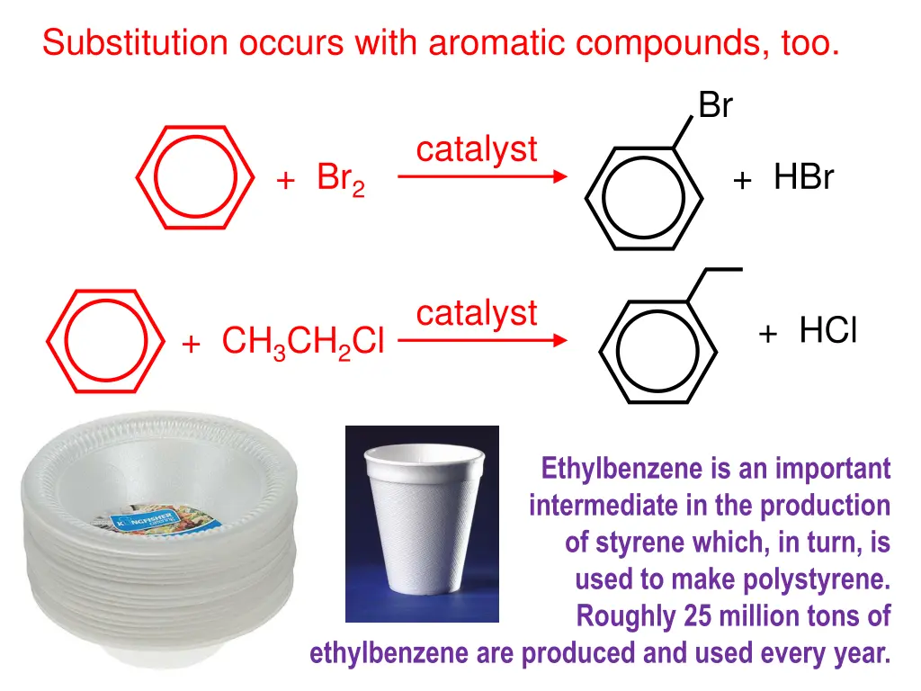 substitution occurs with aromatic compounds too