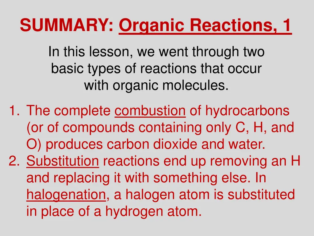 summary organic reactions 1