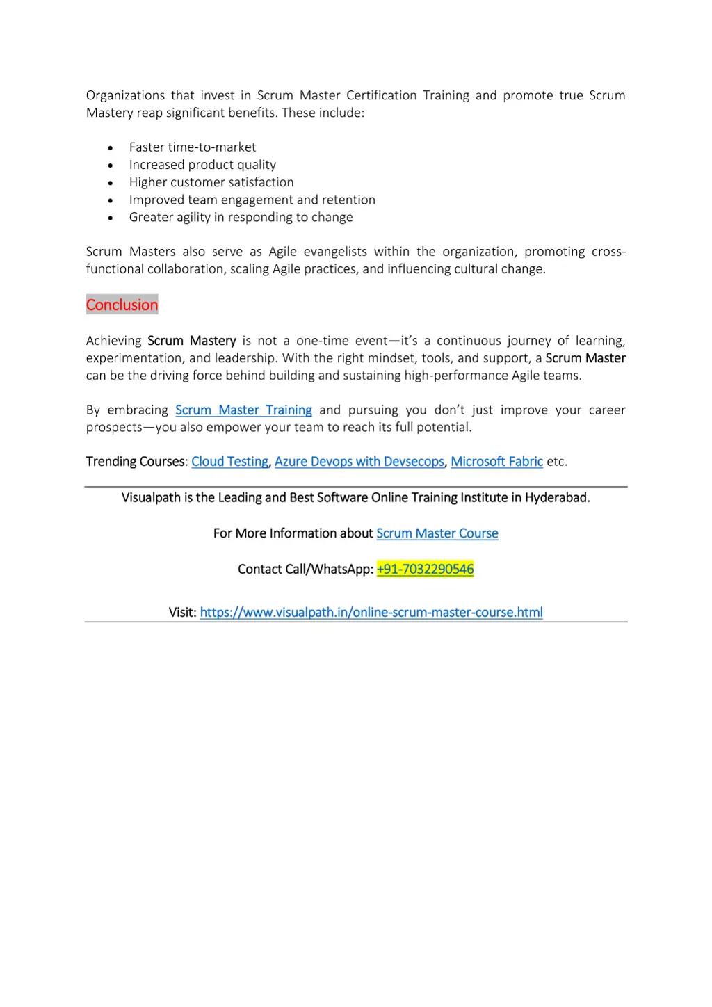organizations that invest in scrum master