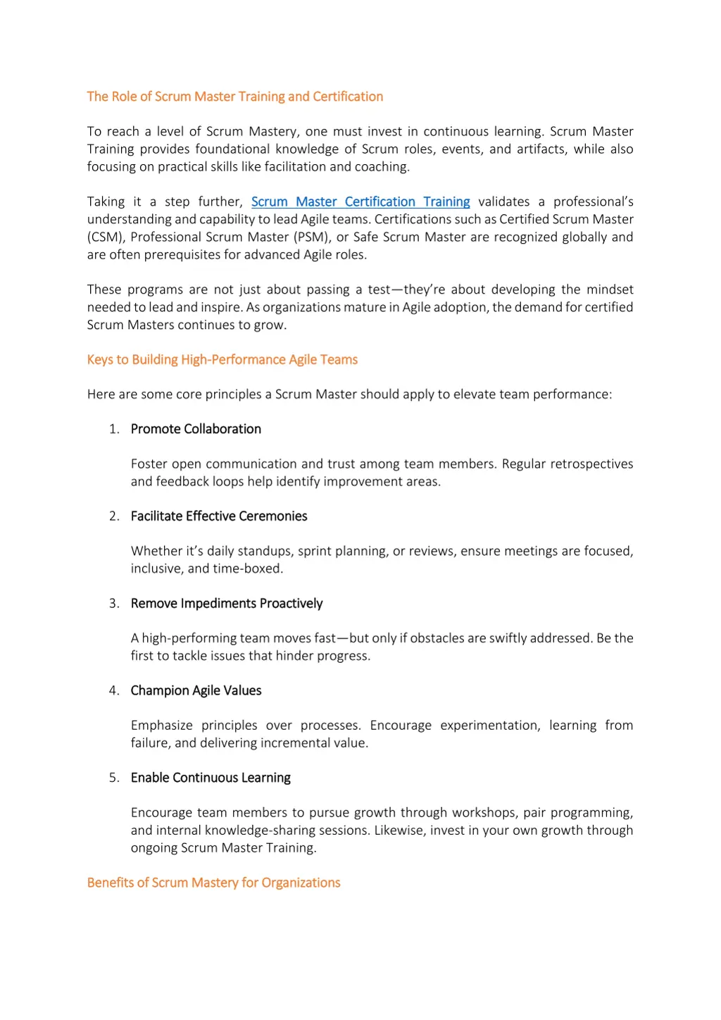 the role of scrum master training