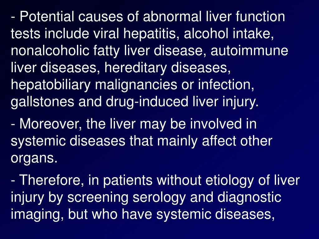 potential causes of abnormal liver function tests