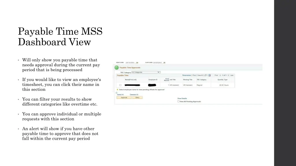 payable time mss dashboard view
