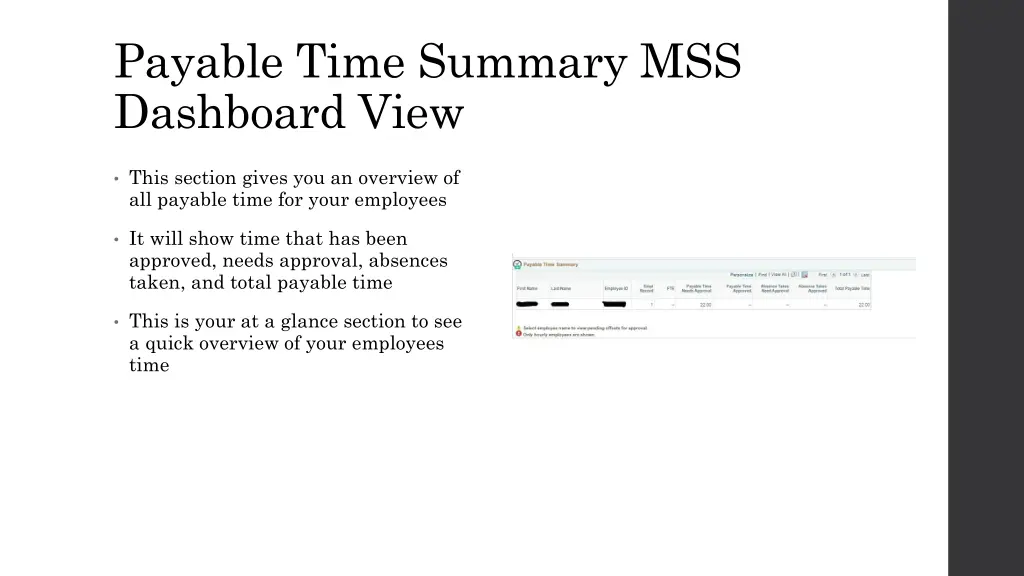 payable time summary mss dashboard view