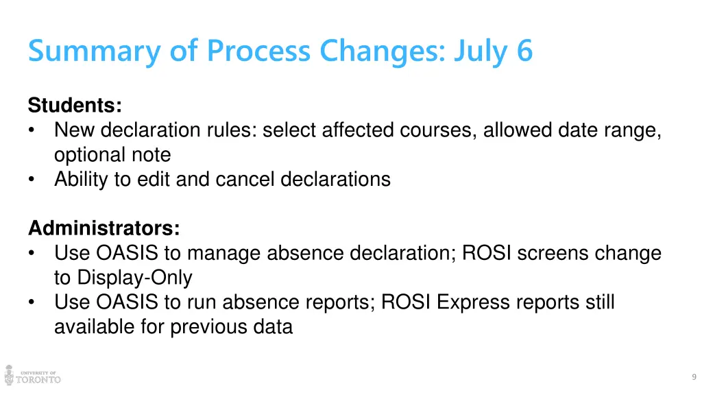 summary of process changes july 6