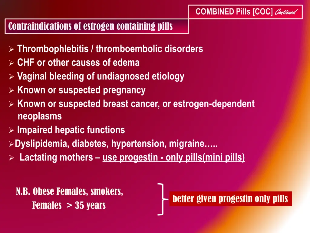 combined pills coc continued 5