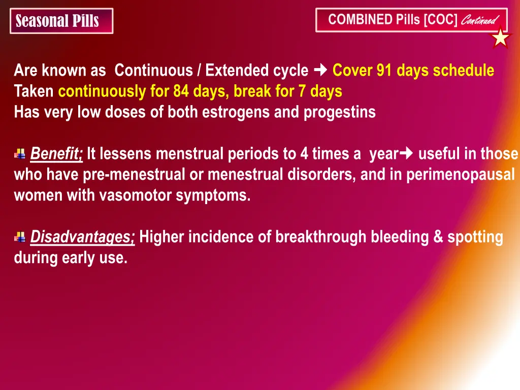 combined pills coc continued combined pills