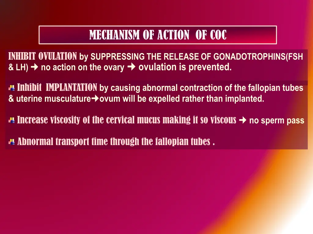 mechanism of action of coc