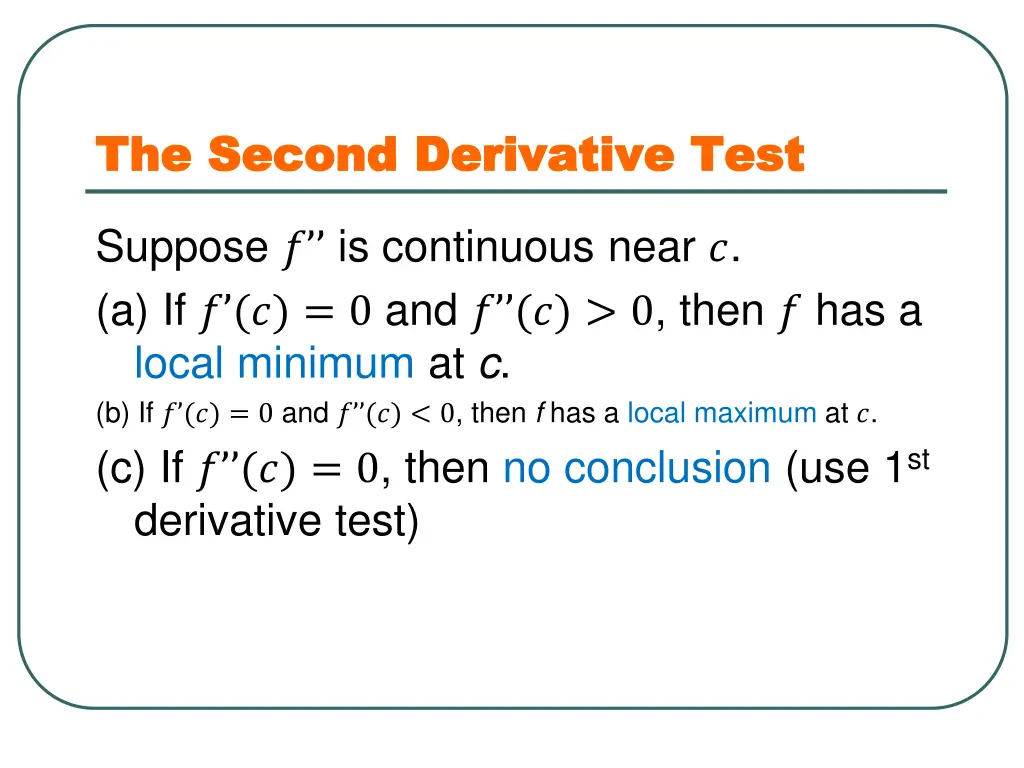 the second derivative test the second derivative