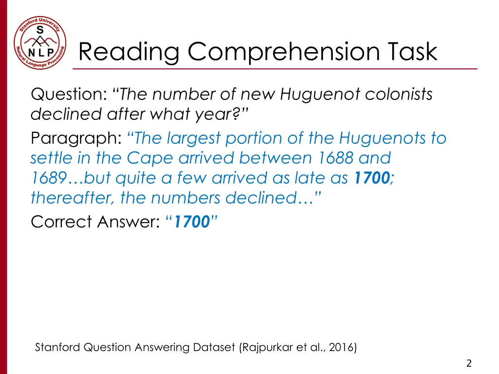 reading comprehension task