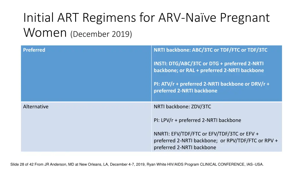 initial art regimens for arv na ve pregnant women