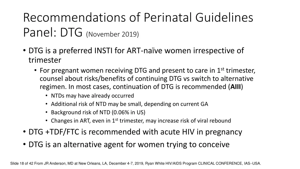 recommendations of perinatal guidelines panel