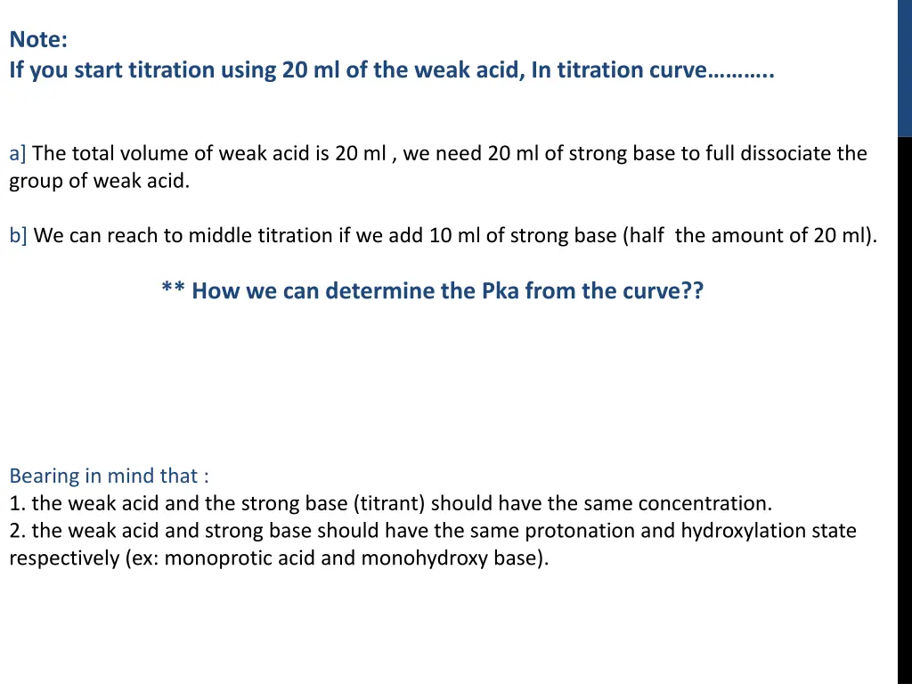 note if you start titration using